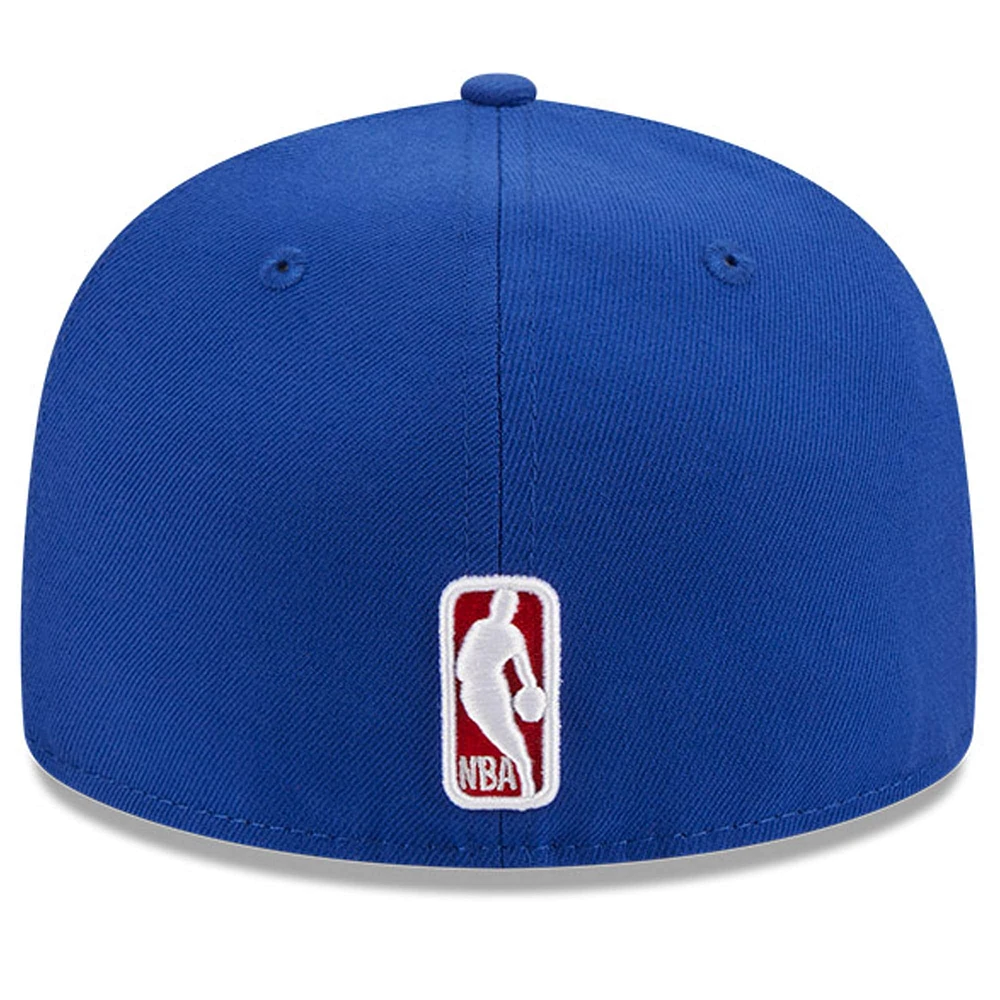Men's New Era Royal Philadelphia 76ers Chainstitch Logo Pin 59FIFTY Fitted Hat