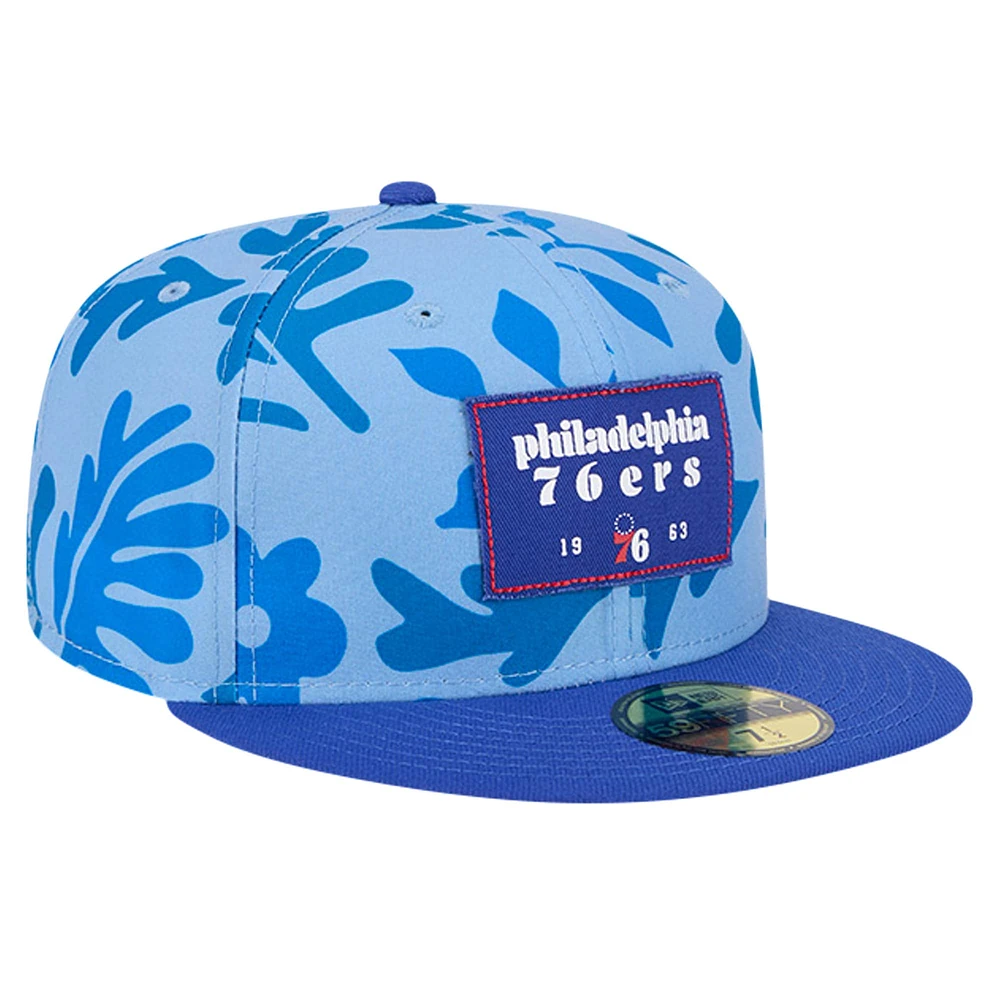 Casquette ajustée 59FIFTY bicolore Royal Philadelphia 76ers Palm Fronds New Era pour homme