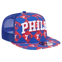 Men's New Era Royal Philadelphia 76ers Seeing Diamonds A-Frame Trucker 9FIFTY Snapback Hat