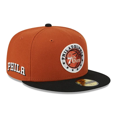 Casquette ajustée bicolore 59FIFTY des Philadelphia 76ers Rouille/Noir New Era pour hommes