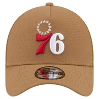 Men's New Era Tan Philadelphia 76ers 9FORTY A-Frame Trucker Adjustable Hat