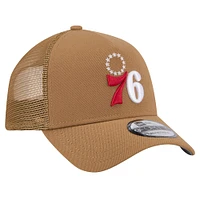 Men's New Era Tan Philadelphia 76ers 9FORTY A-Frame Trucker Adjustable Hat