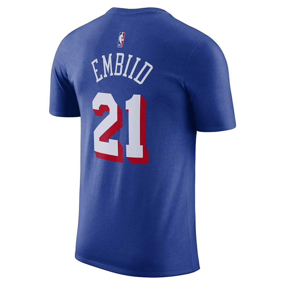 Men's Nike Joel Embiid Royal Philadelphia 76ers Name & Number T-Shirt