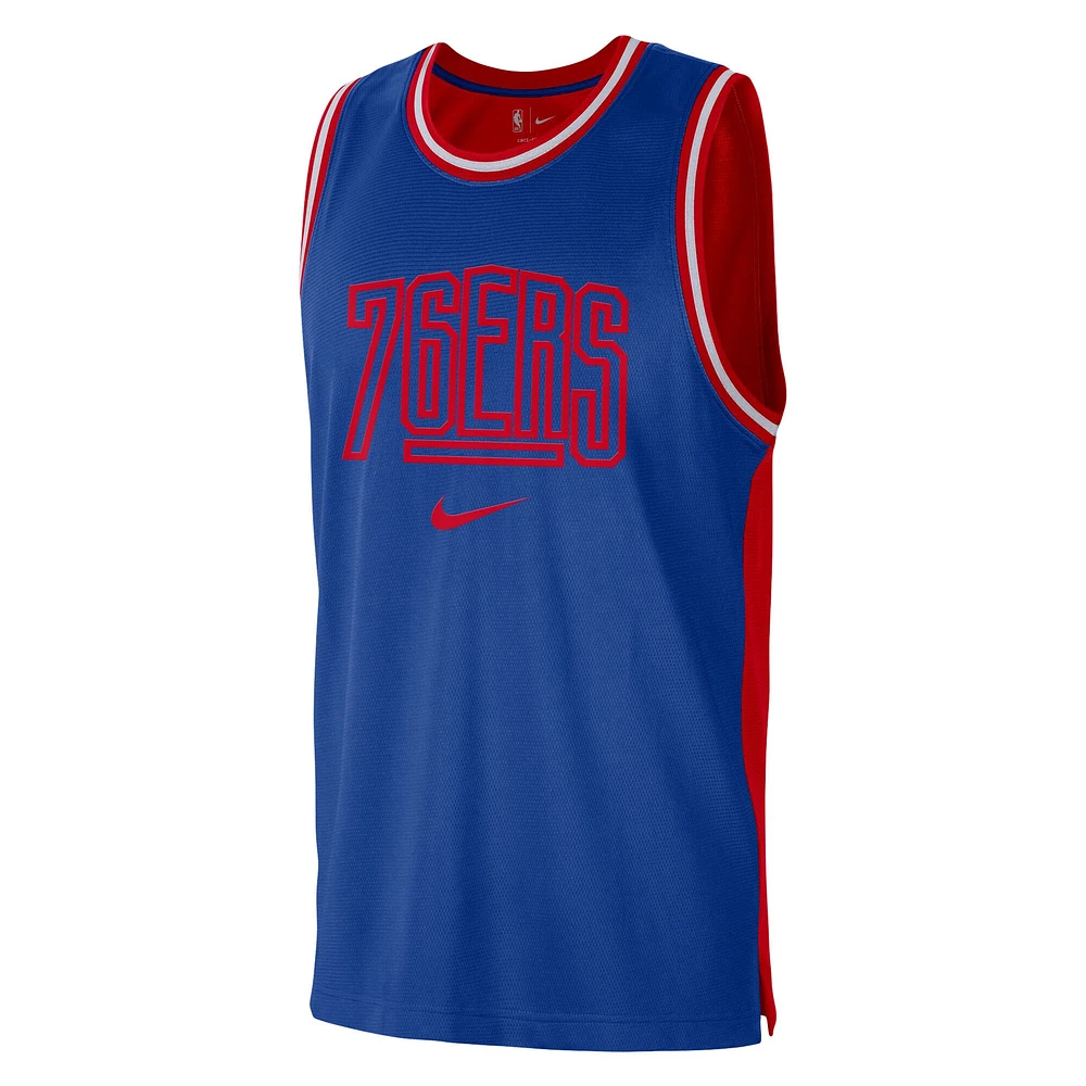 Men's Nike Royal/Red Philadelphia 76ers Courtside Versus Force Split DNA Performance Mesh Tank Top