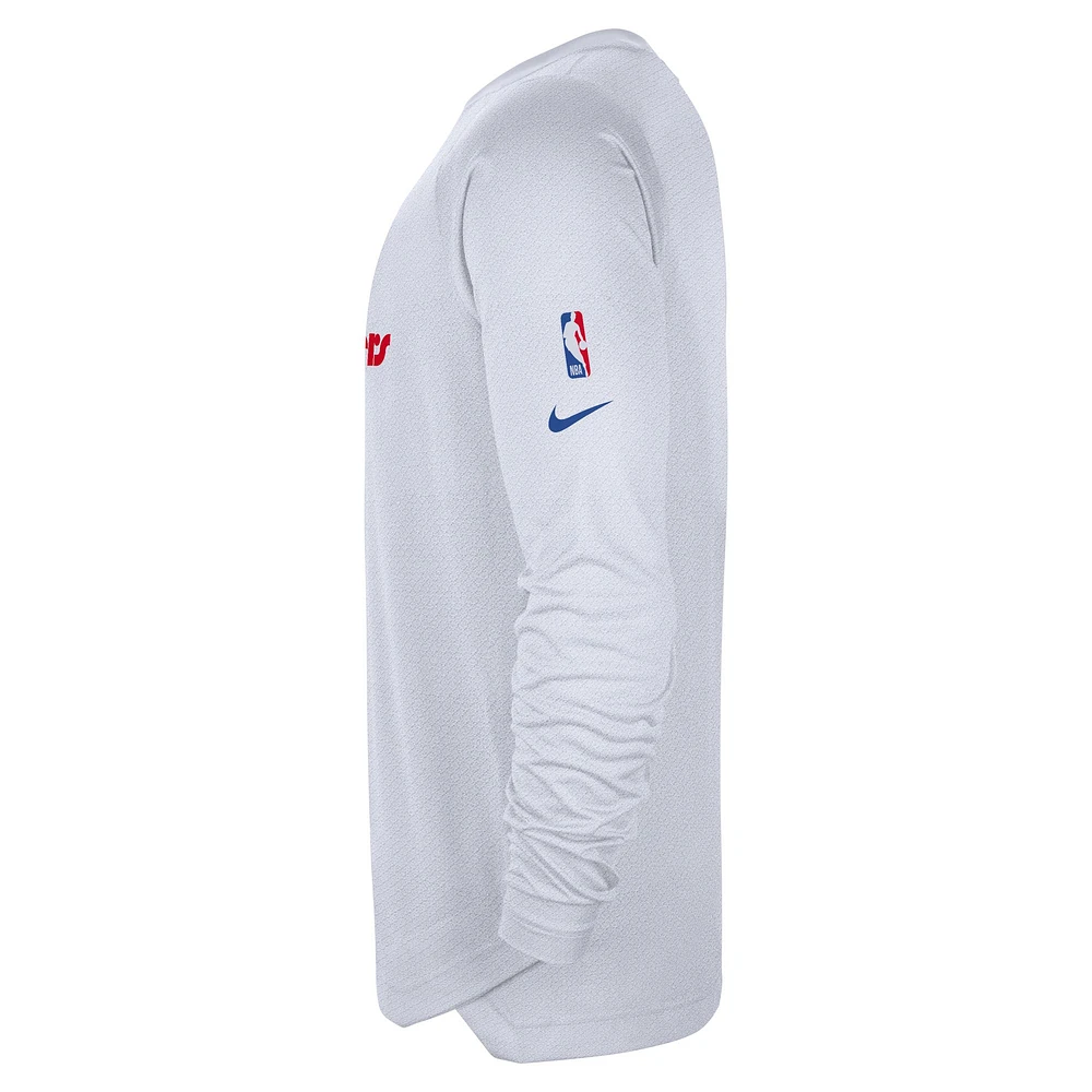 T-shirt de tir à manches longues Nike Philadelphia 76ers 2024/25 City Edition Authentic Pregame Performance pour homme Blanc