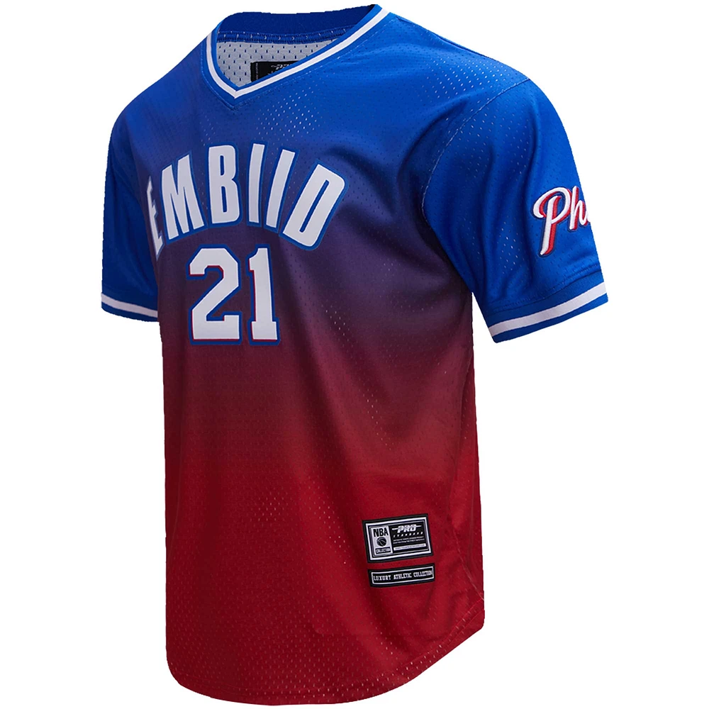 Men's Post Joel Embiid Royal/Red Philadelphia 76ers Ombre Name & Number T-Shirt