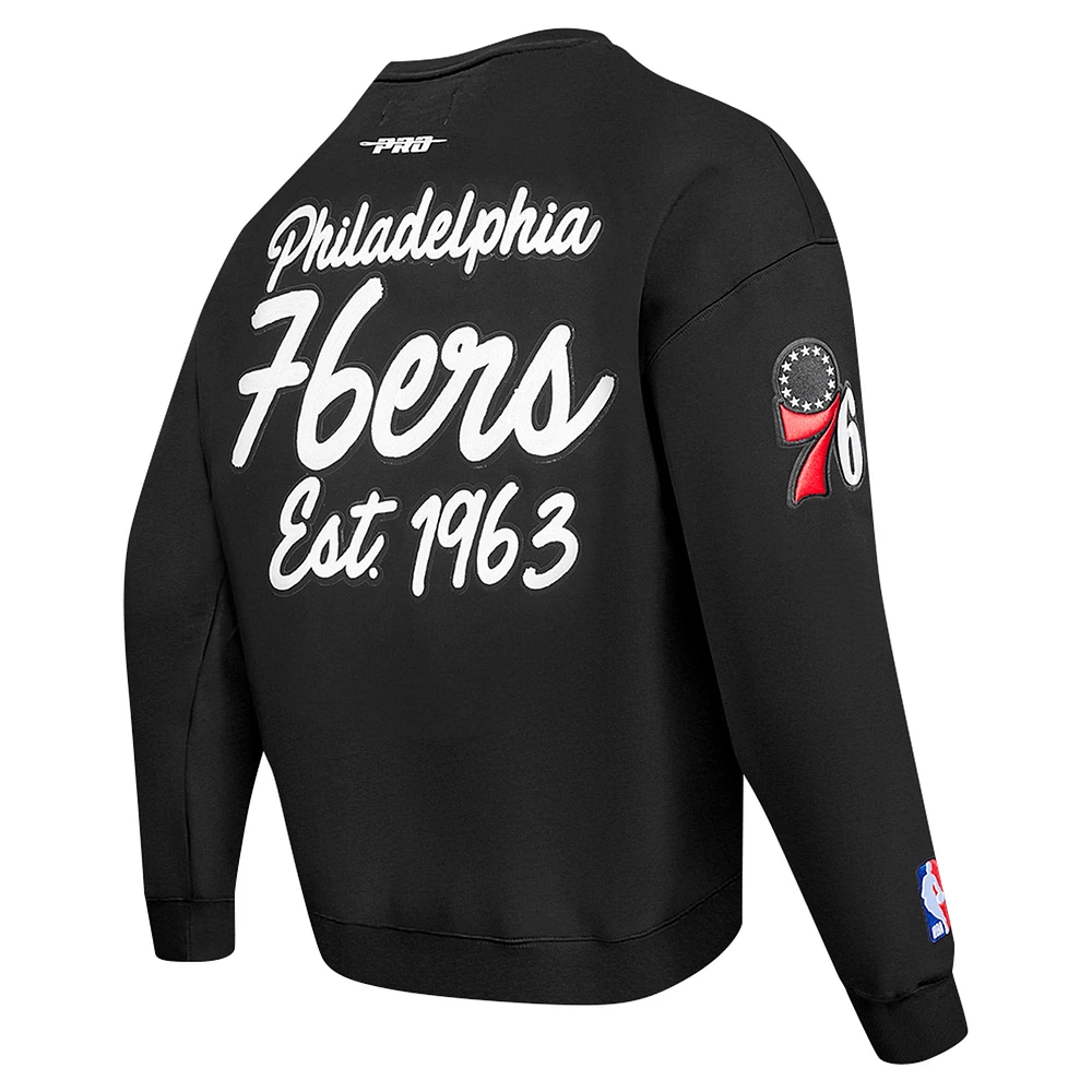 Men's Pro Standard Black Philadelphia 76ers Paint the City Drop Shoulder Sweatshirt