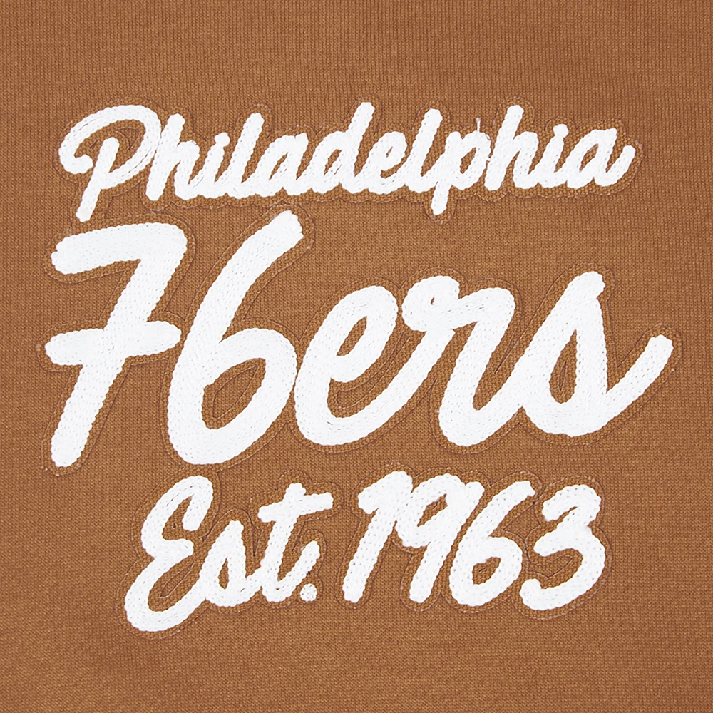 Men's Pro Standard Brown Philadelphia 76ers Paint the City Drop Shoulder Pullover Hoodie