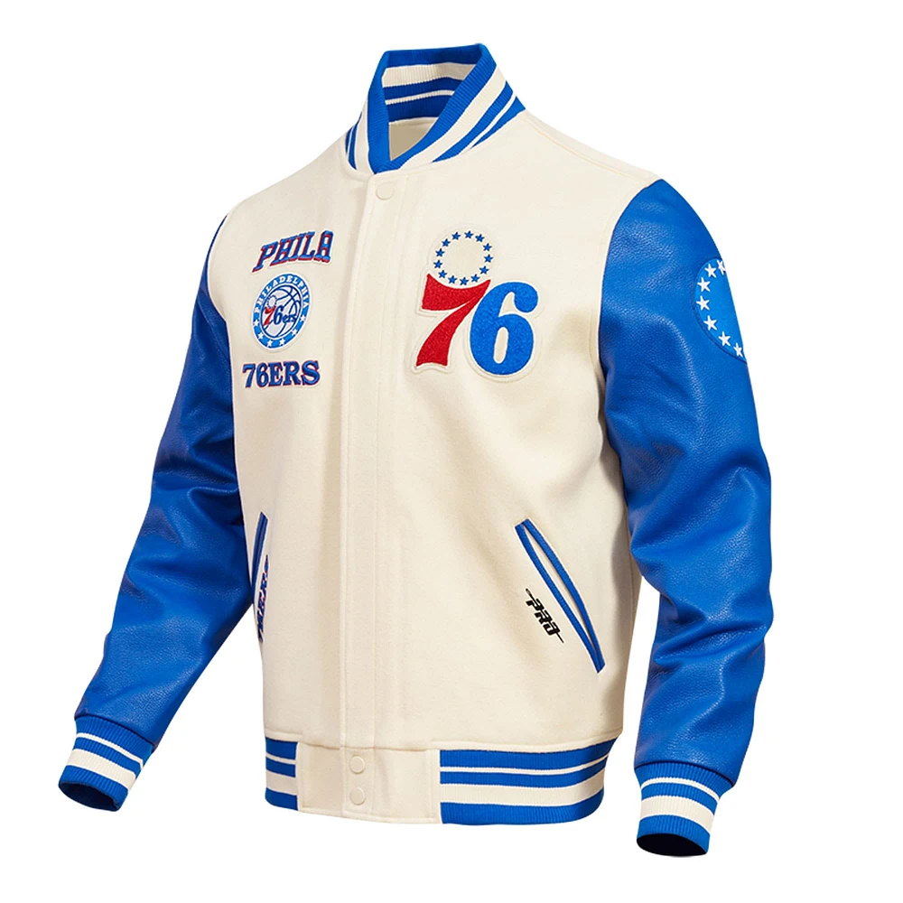 Men's Pro Standard Cream Philadelphia 76ers Retro Classic Varsity Full-Zip Jacket