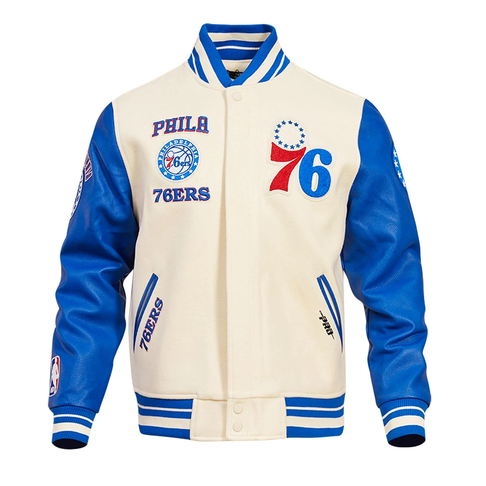 Men's Pro Standard Cream Philadelphia 76ers Retro Classic Varsity Full-Zip Jacket