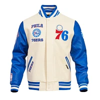 Men's Pro Standard Cream Philadelphia 76ers Retro Classic Varsity Full-Zip Jacket