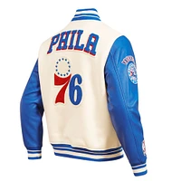 Men's Pro Standard Cream Philadelphia 76ers Retro Classic Varsity Full-Zip Jacket