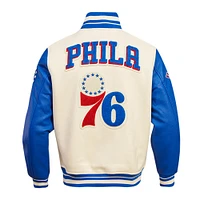 Men's Pro Standard Cream Philadelphia 76ers Retro Classic Varsity Full-Zip Jacket