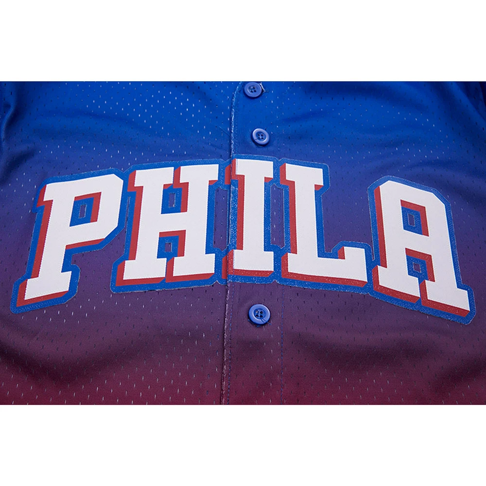 Men's Pro Standard  Royal/Red Philadelphia 76ers Ombre Mesh Button-Up Shirt
