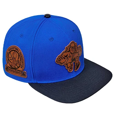 Men's Pro Standard  Royal Philadelphia 76ers Heritage Leather Patch Snapback Hat