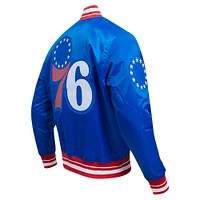 Men's Pro Standard Royal Philadelphia 76ers Script Tail Full-Snap Satin Varsity Jacket
