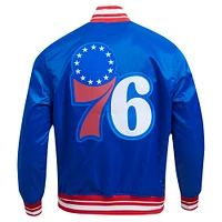 Men's Pro Standard Royal Philadelphia 76ers Script Tail Full-Snap Satin Varsity Jacket