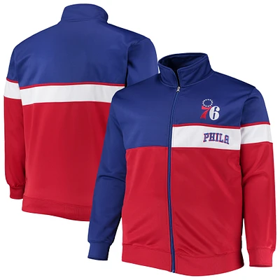 Veste de survêtement à fermeture glissière pleine longueur Philadelphia 76ers Big & Tall pour homme, bleu roi/rouge
