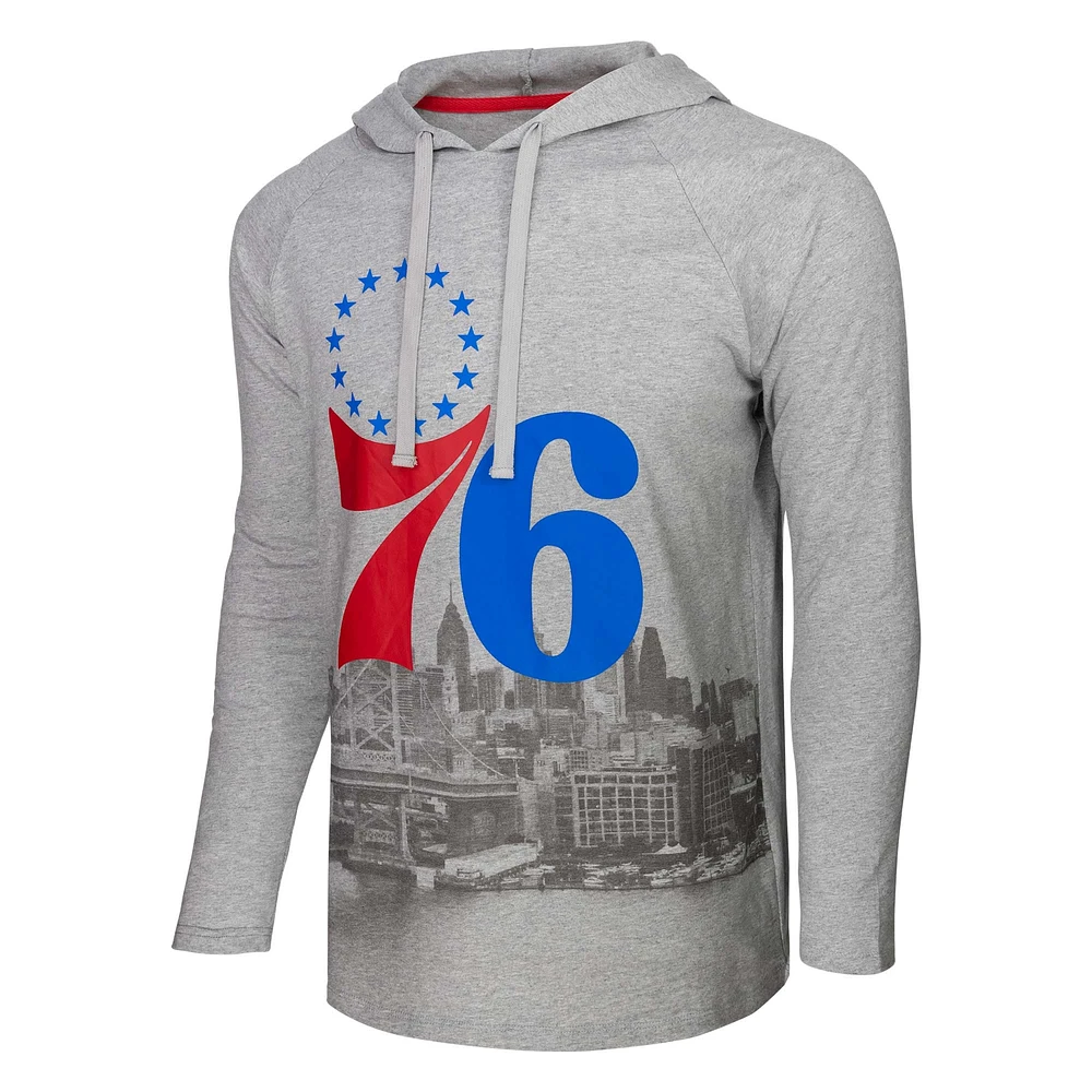 Men's Stadium Essentials Heather Gray Philadelphia 76ers Atrium Raglan Long Sleeve Hoodie T-Shirt