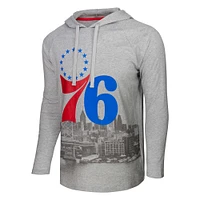 Men's Stadium Essentials Heather Gray Philadelphia 76ers Atrium Raglan Long Sleeve Hoodie T-Shirt