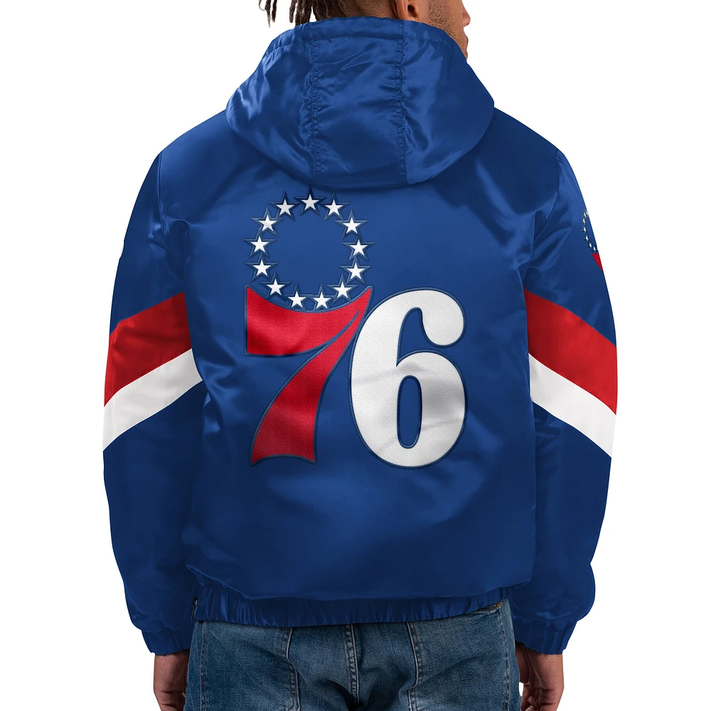 Men's Starter  Royal Philadelphia 76ers Force Play Satin Hoodie Half-Zip Jacket