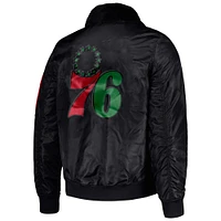 Men's Starter x Ty Mopkins Black Philadelphia 76ers History Month Satin Full-Zip Jacket