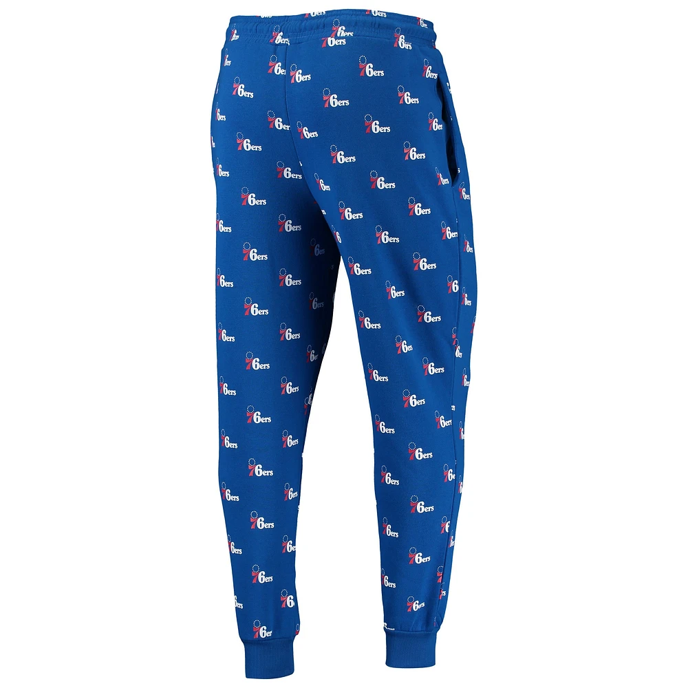 The Wild Collective Royal Philadelphia 76ers Allover Logo Jogger Pants