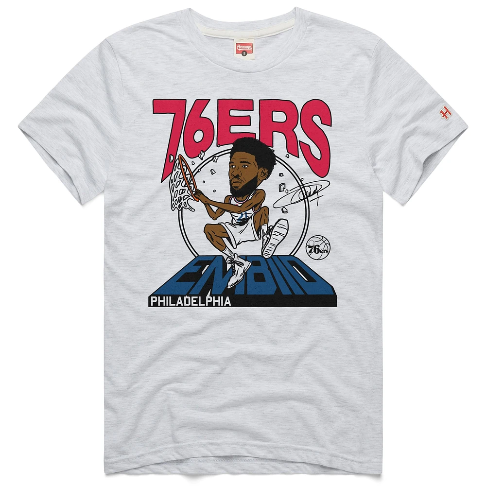 Unisex Homage Joel Embiid Ash Philadelphia 76ers 2024/25 City Edition Caricature Tri-Blend T-Shirt