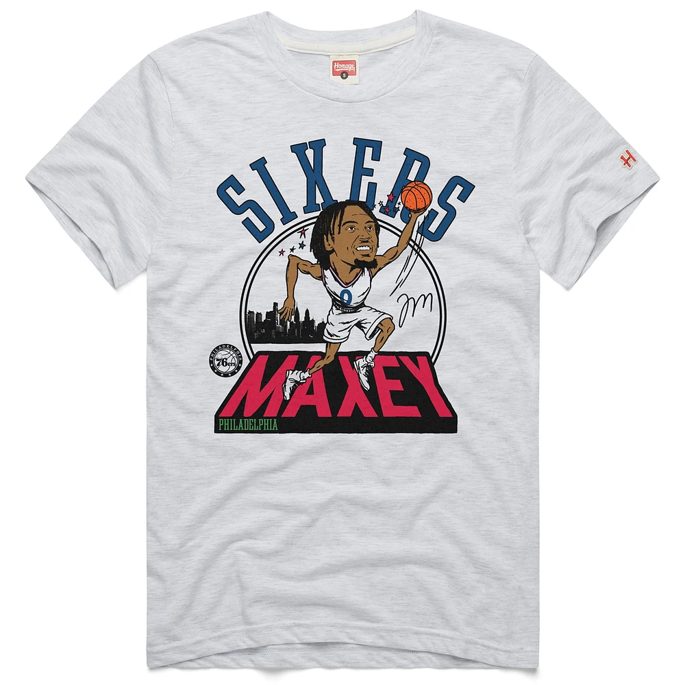 Unisex Homage Tyrese Maxey Ash Philadelphia 76ers 2024/25 City Edition Caricature Tri-Blend T-Shirt