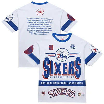T-shirt unisexe blanc Mitchell & Ness Philadelphia 76ers Hardwood Classics Vintage Team Origins de qualité supérieure