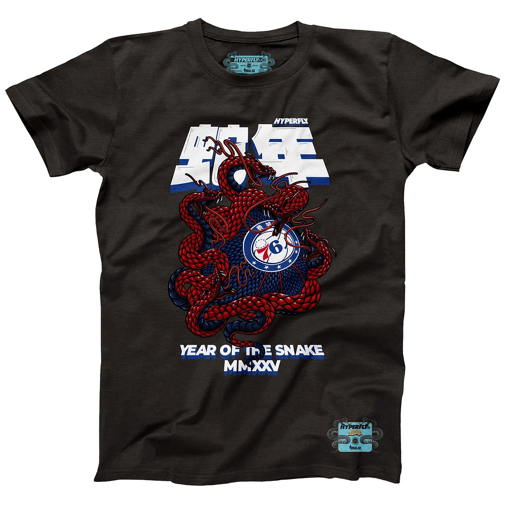 T-shirt unisexe NBALab x Hyperfly Heather Black Philadelphia 76ers Collection Année du serpent Nouvel An lunaire