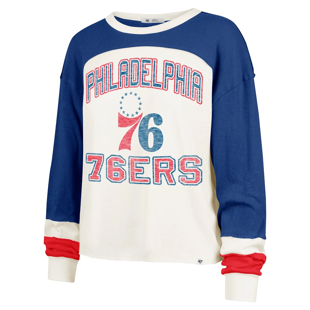 Women's '47  Cream Philadelphia 76ers Curve Raglan Long Sleeve T-Shirt