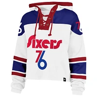 Women's '47 White Philadelphia 76ers 2024/25 City Edition Superior Cropped Lace-Up Pullover Hoodie