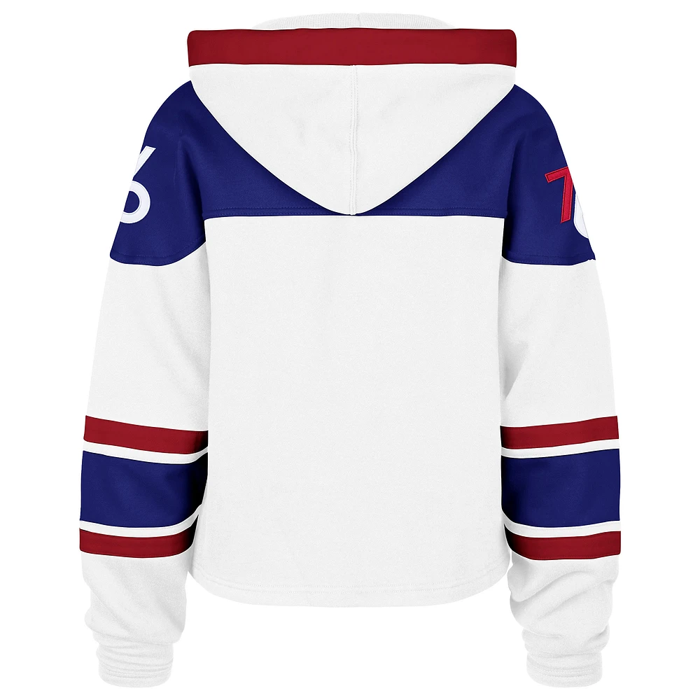 Women's '47 White Philadelphia 76ers 2024/25 City Edition Superior Cropped Lace-Up Pullover Hoodie