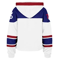 Women's '47 White Philadelphia 76ers 2024/25 City Edition Superior Cropped Lace-Up Pullover Hoodie