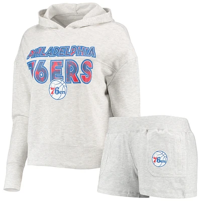 Concepts Sport Cream Philadelphia 76ers Crossfield Sweat à capuche manches longues et short Ensemble de nuit