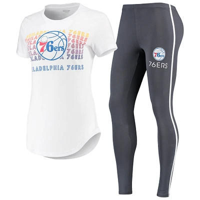 Ensemble t-shirt et legging Sonata des Philadelphia 76ers Concepts Sport pour femme, blanc/anthracite
