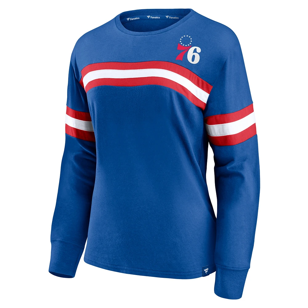 Women's Fanatics Royal Philadelphia 76ers Block Party Striped - Long Sleeve T-Shirt