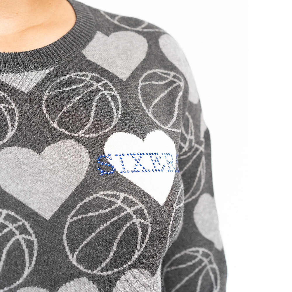 Chandail Lusso Charcoal Philadelphia 76ers Basketball Love Swarovski Crystal Intarsia pour femme