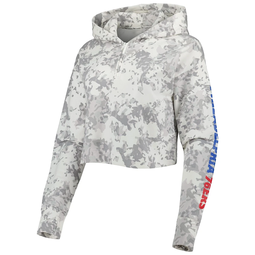 Women's Lusso Gray/White Philadelphia 76ers Maia Tri-Blend Cropped Quarter-Zip Top