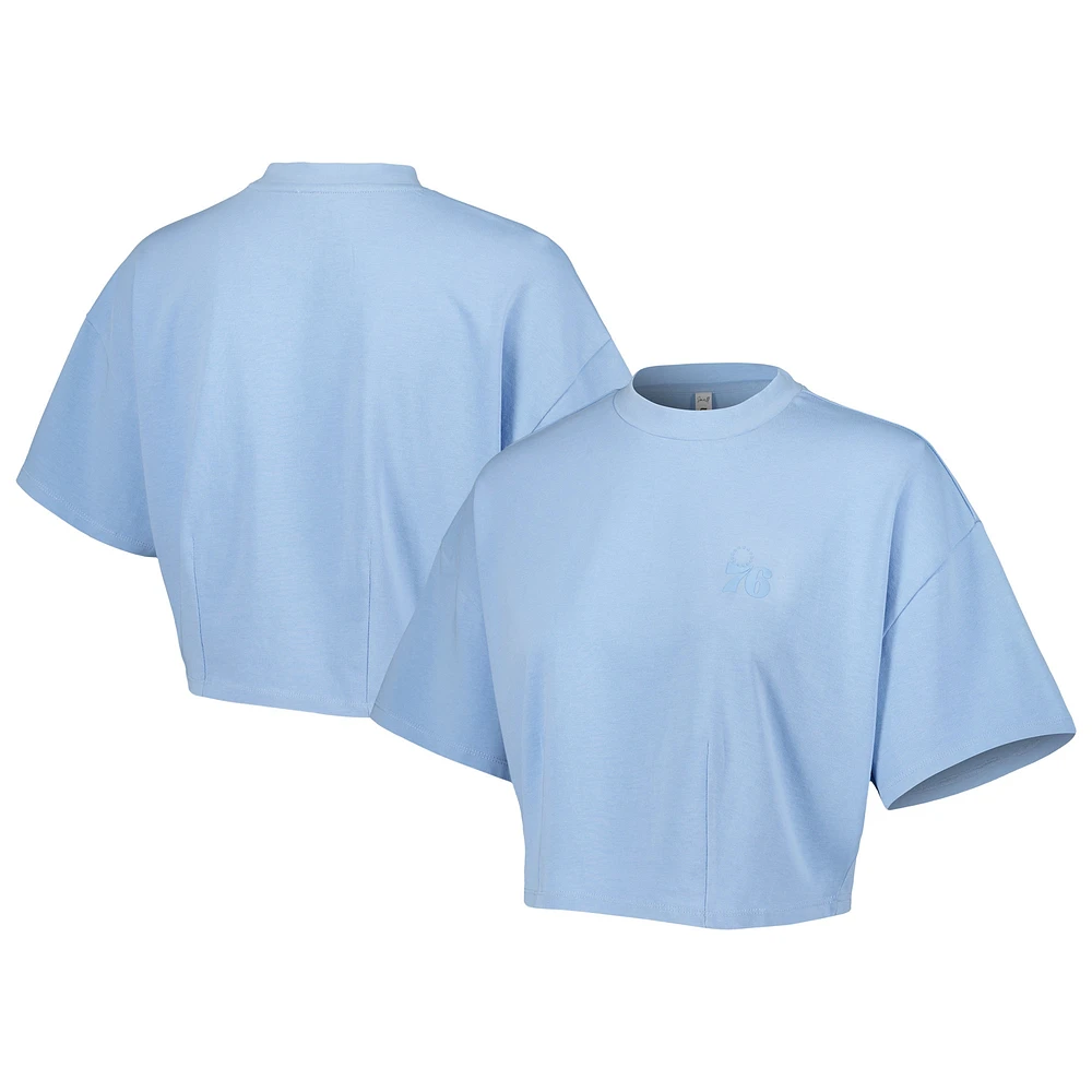 Women's Lusso Light Blue Philadelphia 76ers Nola Faded Tonal Cropped T-Shirt