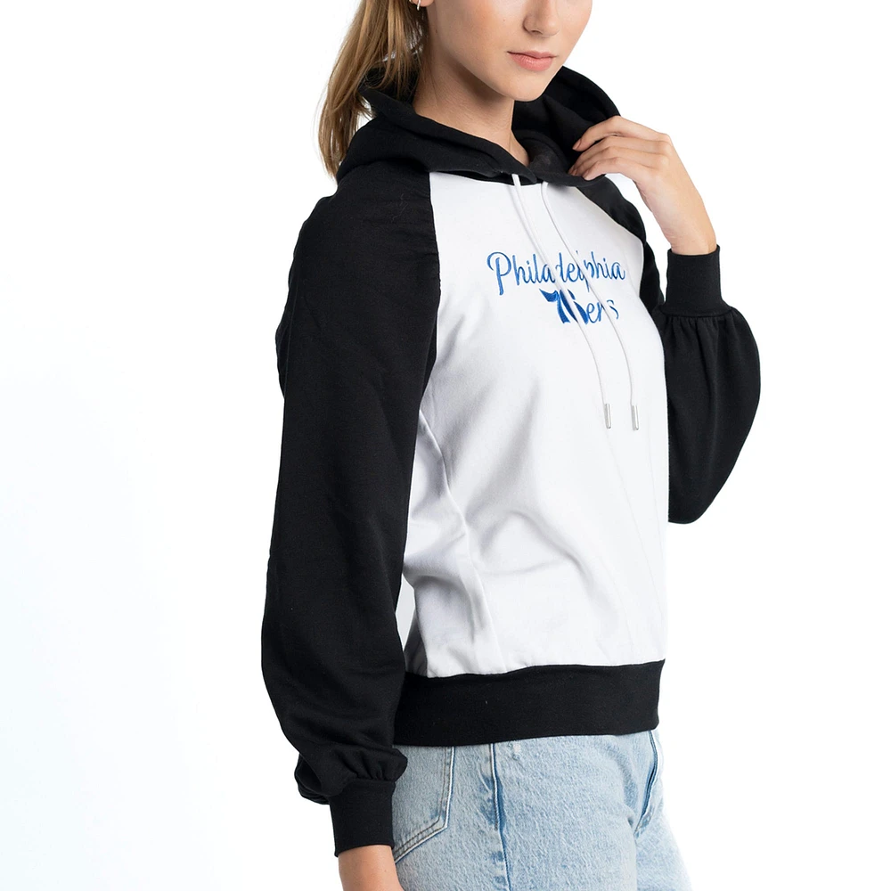 Sweat à capuche Lusso White Philadelphia 76ers Marlowe Tri-Blend Raglan pour femmes