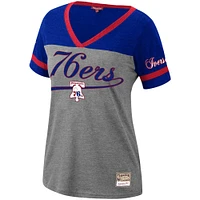 Women's Mitchell & Ness Allen Iverson Heathered Charcoal Philadelphia 76ers Team Captain V-Neck T-Shirt
