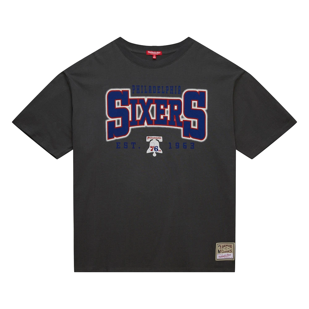 Women's Mitchell & Ness Charcoal Philadelphia 76ers Hardwood Classics Oversized Boyfriend T-Shirt