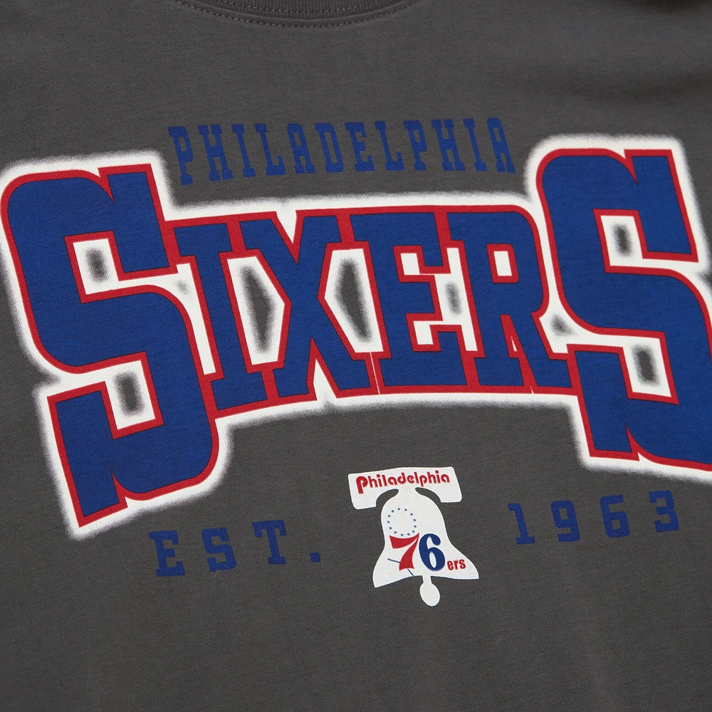 Women's Mitchell & Ness Charcoal Philadelphia 76ers Hardwood Classics Oversized Boyfriend T-Shirt
