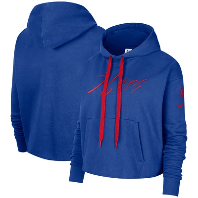 Sweat à capuche court enfiler pour femme Royal Philadelphia 76ers Nike