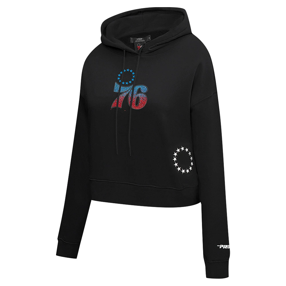 Women's Pro Standard Black Philadelphia 76ers Jewels Cropped Pullover Hoodie
