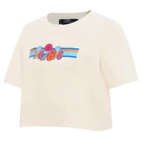 Women's Pro Standard Cream Philadelphia 76ers Retro Striper SJ Cropped Boxy T-Shirt