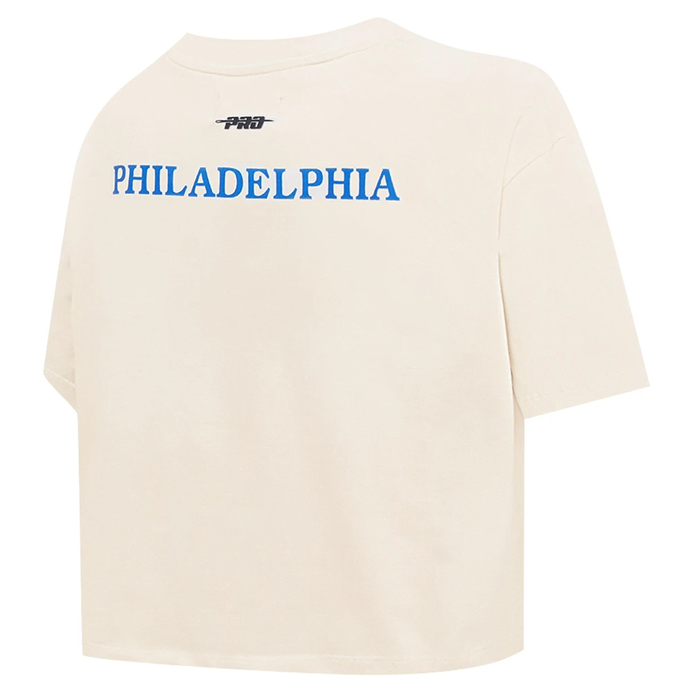Women's Pro Standard Cream Philadelphia 76ers Retro Striper SJ Cropped Boxy T-Shirt