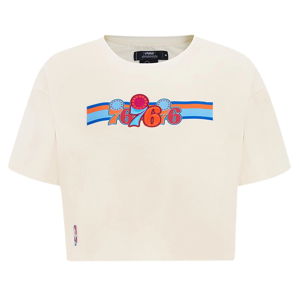 Women's Pro Standard Cream Philadelphia 76ers Retro Striper SJ Cropped Boxy T-Shirt